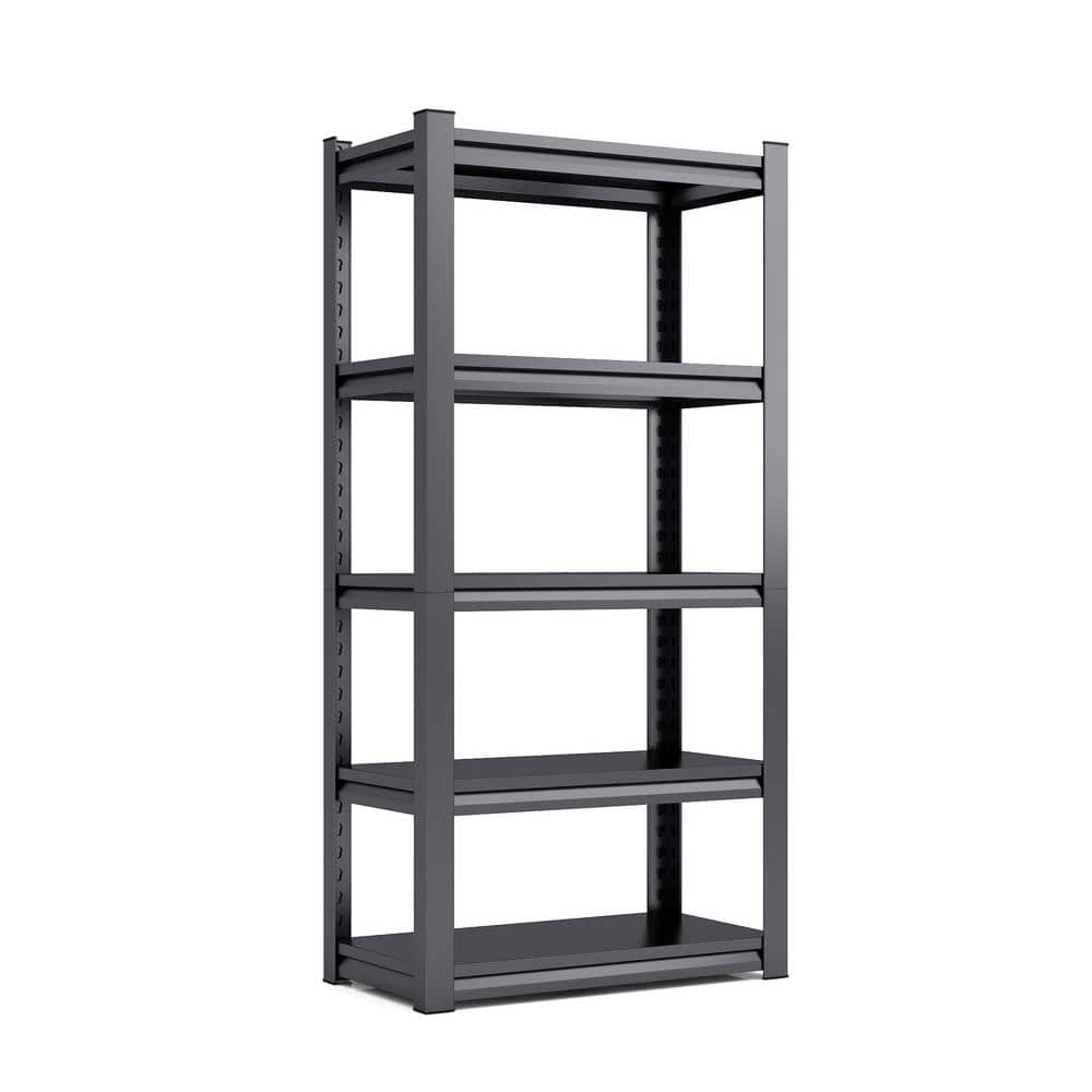 5-Tier Black Storage Metal Shelving, Adjustable Height, 2000 lbs. Heavy Dut