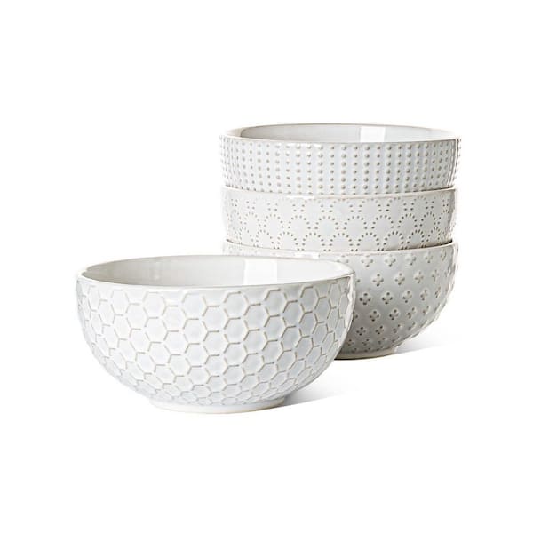 42 fl. oz. Arctic White Ceramic Large Soup Bowl Salad Bowl for Soup Pho Pasta Salad Noodle (Set of 4)