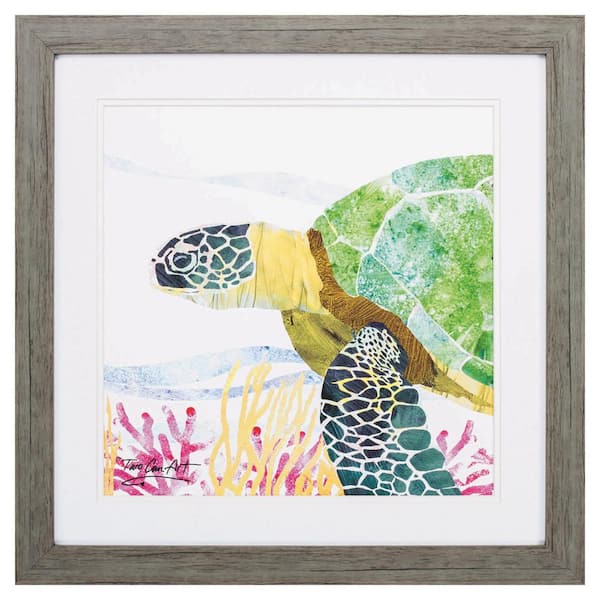HomeRoots 23 in. X 23 in. Woodtoned Frame Sea Creature Turtle Art Print