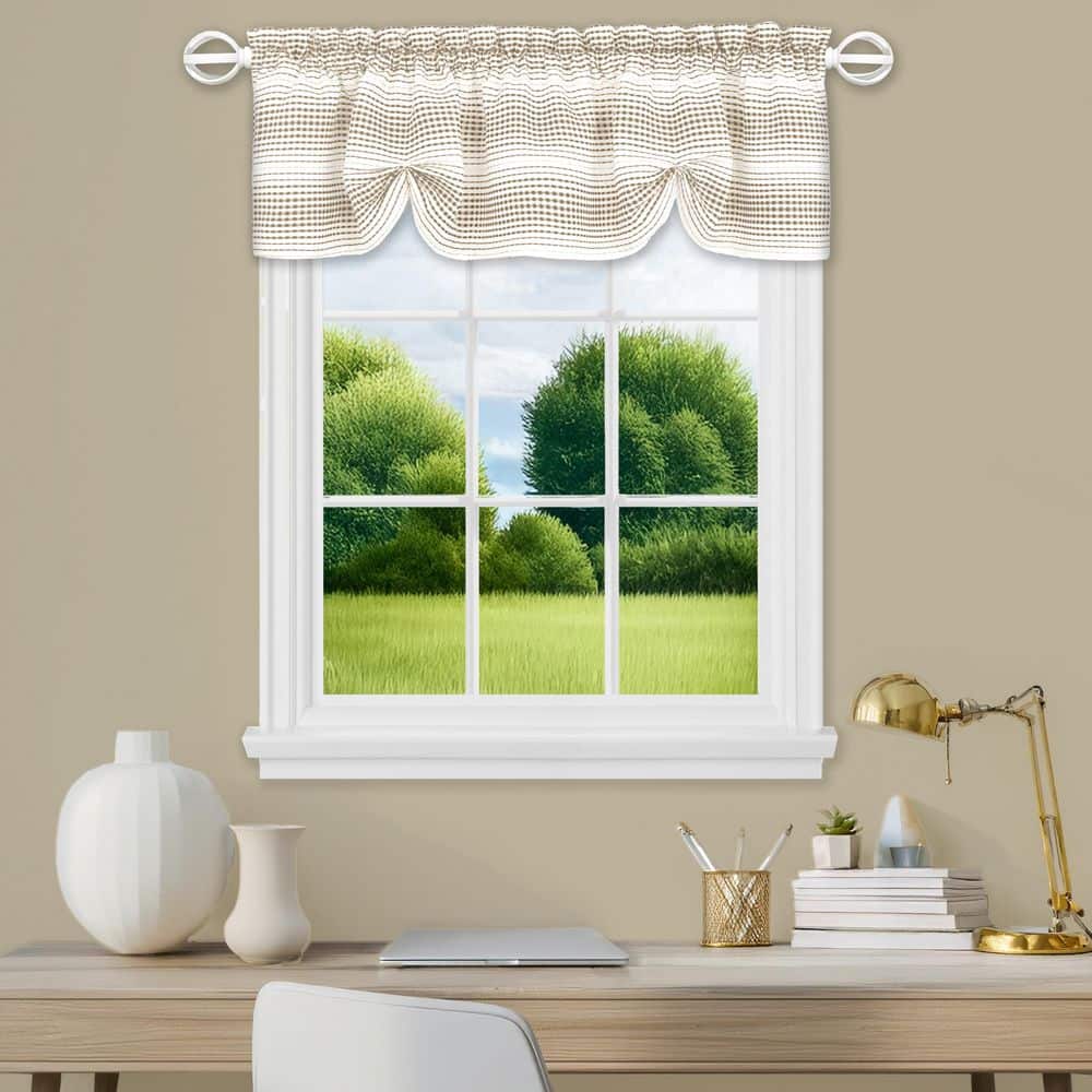 Gramercy 58 in. W x 14 in. L Taupe Gradient Stripe Polyester Light Filtering Window Curtain Valance price history on PriceWatchPro