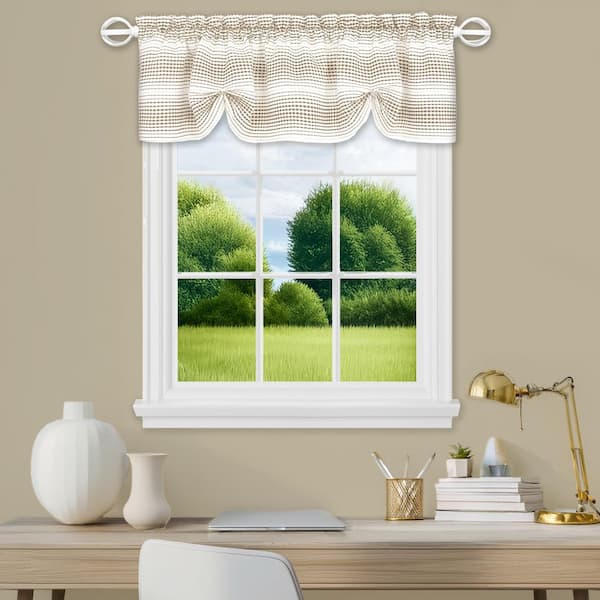Gramercy 58 in. W x 14 in. L Taupe Gradient Stripe Polyester Light Filtering Window Curtain Valance