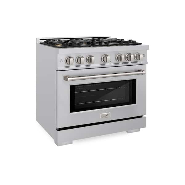 Select 36 in. 6-Burner Gas Range with Gas Convection Oven and Brass Burners in Stainless Steel