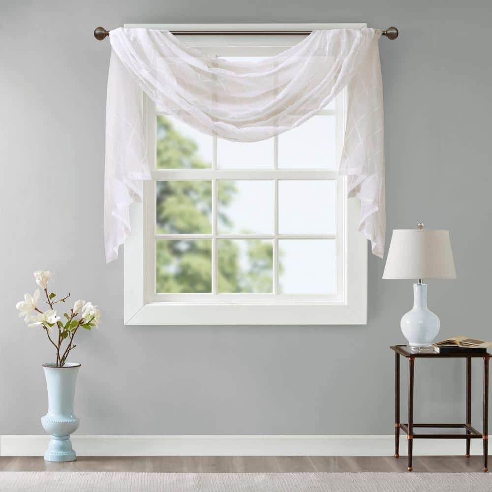 Ground Length White Sheer Embroidered Window Scarf