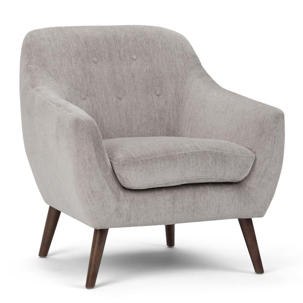 Simpli Home Brennley 32 in. Wide Mid Century Modern Arm Chair in Dove Grey Chenille Look Fabric