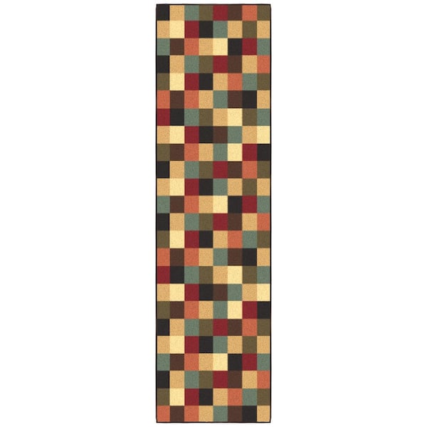 Ottomanson Ottohome Collection Non-Slip Rubberback Checkered Design 2x7 Indoor Runner Rug, 1 ft. 10 in. x 7 ft., Multicolor