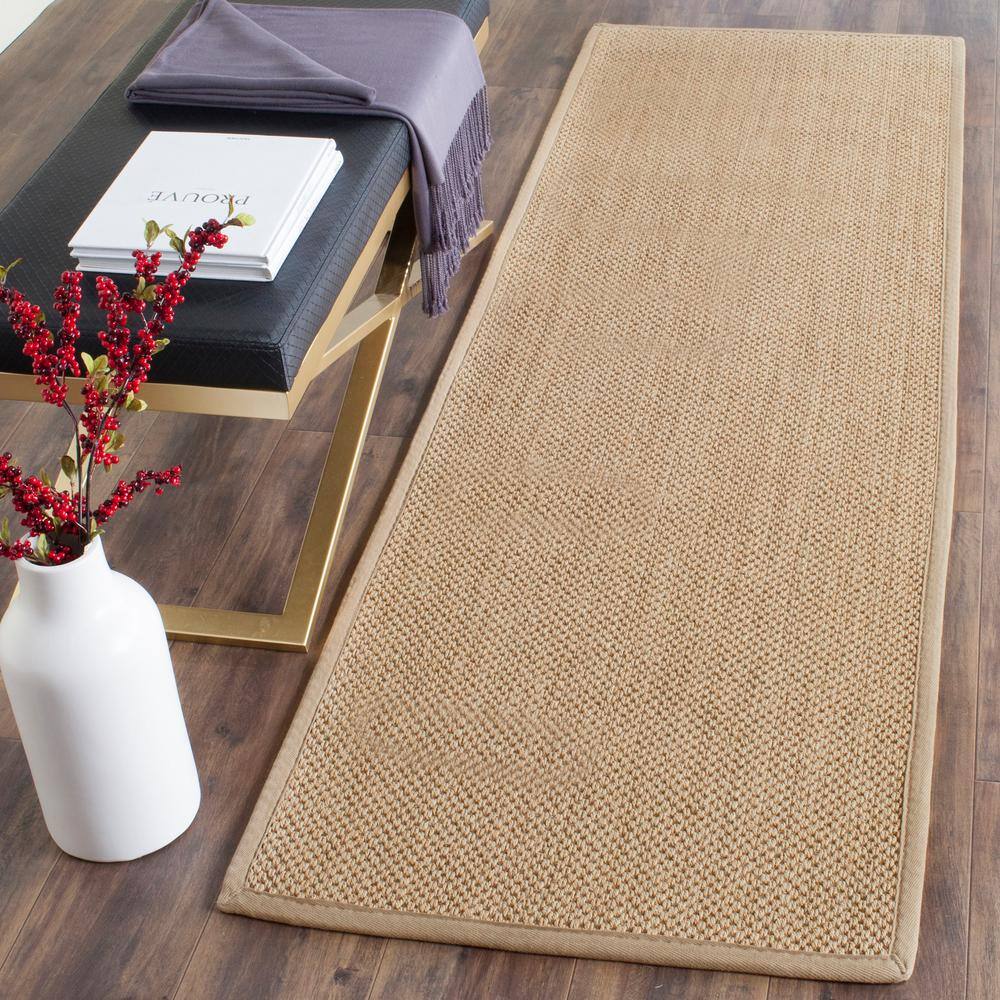 Maize and Linen Natural Fiber Runner Rug with Cotton Border
