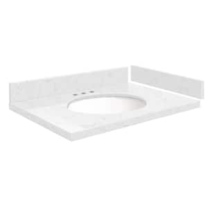 Silestone 25.5 in. W x 22.25 in. D Qt. White Round Single Sink Vanity Top in Statuario