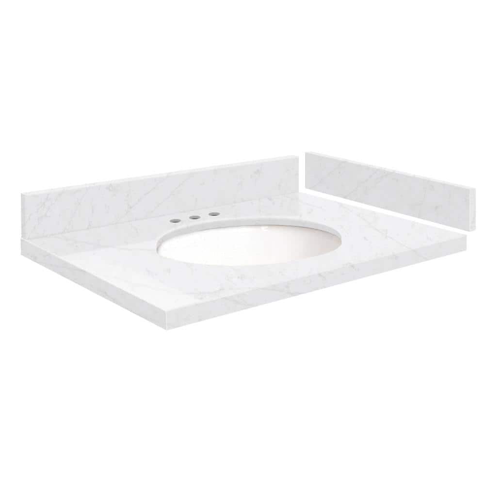 Silestone 30.5 in. W x 22.25 in. D Quartz White Round Single Sink Vanity Top in Statuario price history on PriceWatchPro