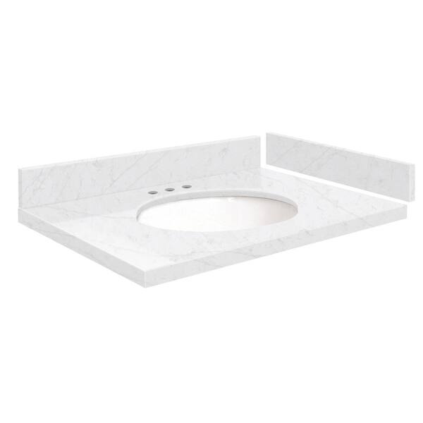 Transolid Silestone 30.5 in. W x 22.25 in. D Qt. White Round Single Sink Vanity Top in Statuario