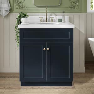 Hamlet 31 in. W x 22 in. D x 36 in. H Bath Vanity in Midnight Blue with White Pure White Quartz Top