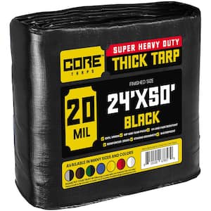 24 ft. x 50 ft. Black 20 Mil Heavy Duty Polyethylene Tarp, Waterproof, UV Resistant, Rip and Tear Proof