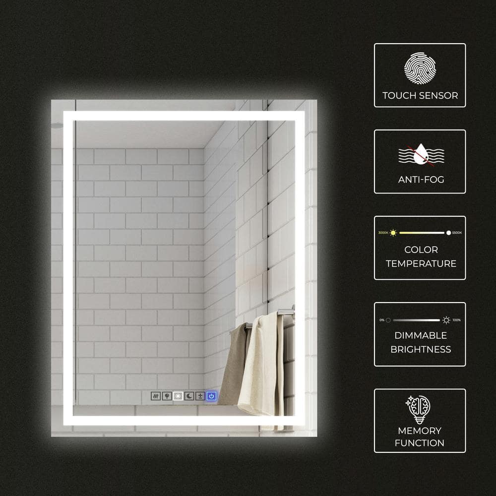 30" x 40" Frameless Polished LED Lighted Bathroom Mirror