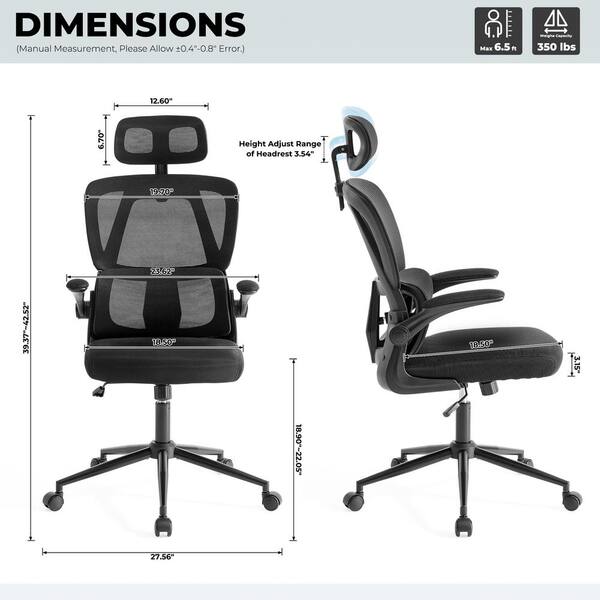 thumbnail image 2 of Ergonomic Mesh Office Chair With Headrest - High Back, Adjustable Arms, Tilt, Wide Seat (Black) 2 of 10