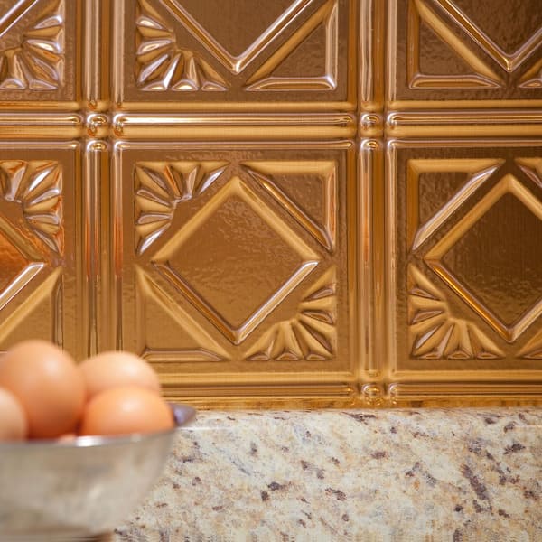 Traditional 4 18 in. x 24 in. Polished Copper Vinyl Decorative Wall Tile Backsplash 15 sq. ft. Kit