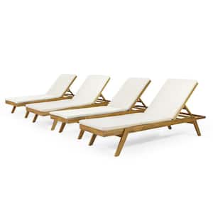 Bexley 4-Piece Wood Outdoor Patio Chaise Lounge with Cream Cushions