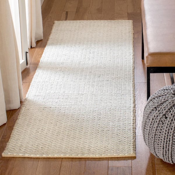 Natura 2 ft. x 18 ft. Ivory/Silver Solid Color Distressed Runner Rug