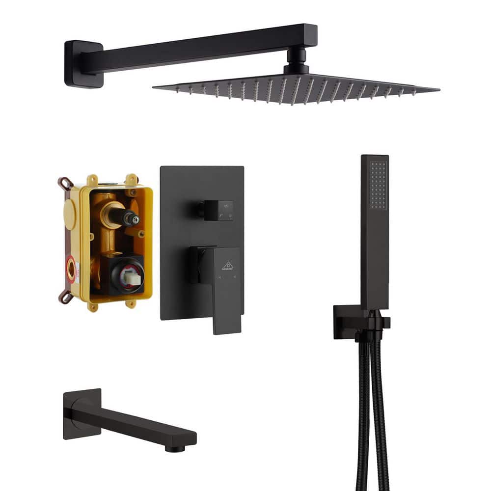 3-Spray Patterns Square 10 in. Wall Mount Dual Shower Heads 2.5 GPM with Tub Faucet in Matte Black price history on PriceWatchPro