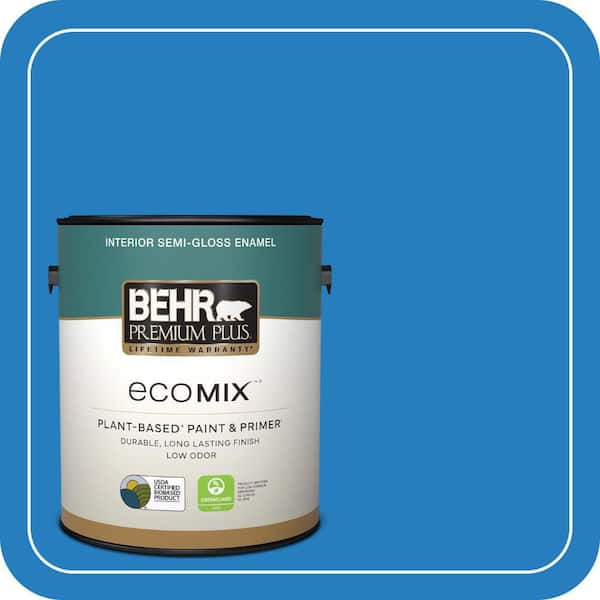 1 gal. #P510-6 Brilliant Blue Semi-Gloss Enamel EcoMix Plant-Based Interior Paint & Primer