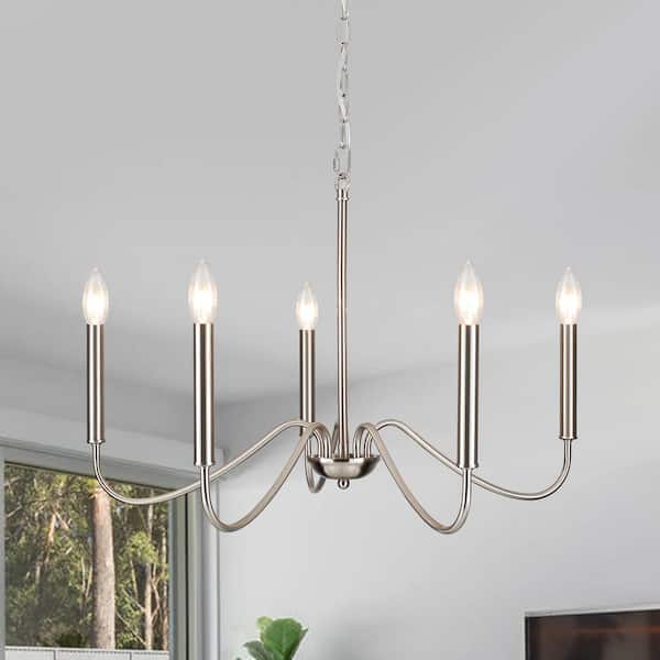 LWYTJO Clerise 5-Light Silver Classic Candle Style Modern Chandelier for Living Room Kitchen Island Dining Room Foyer