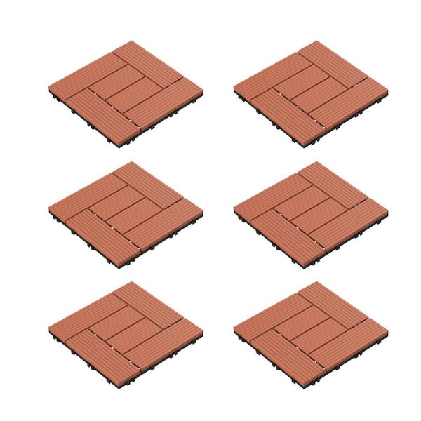 Pure Garden 12 in. x 12 in. Outdoor Interlocking Criss Cross Polypropylene Patio and Deck Tile Flooring in Terracotta (Set of 6)