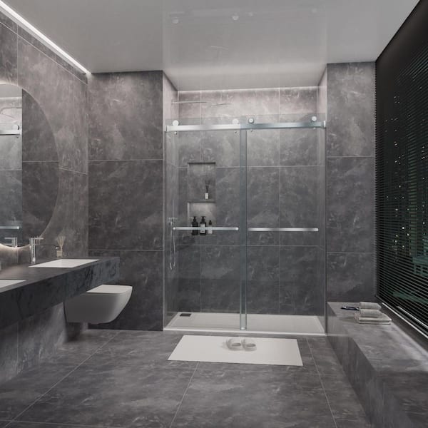 60 in. W x 72 in. H Sliding Frameless Shower Door in Chrome with 3/8 in. Clear Glass