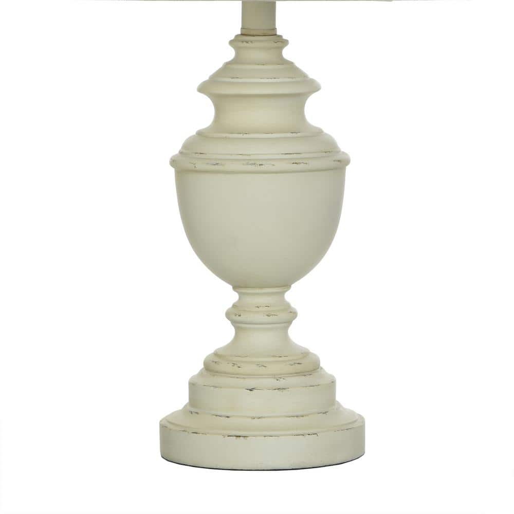 Distressed Cream Polyresin Table Lamp with Fabric Shade, 24" Height