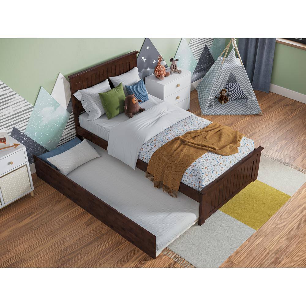 Nantucket Walnut Twin Wood Platform Bed with Trundle
