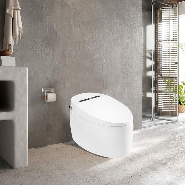 Height Intelligent Toilet Bidet in White with Auto Open and Close and Flush, Heated Seat and Remote, Foot Sensor Flush