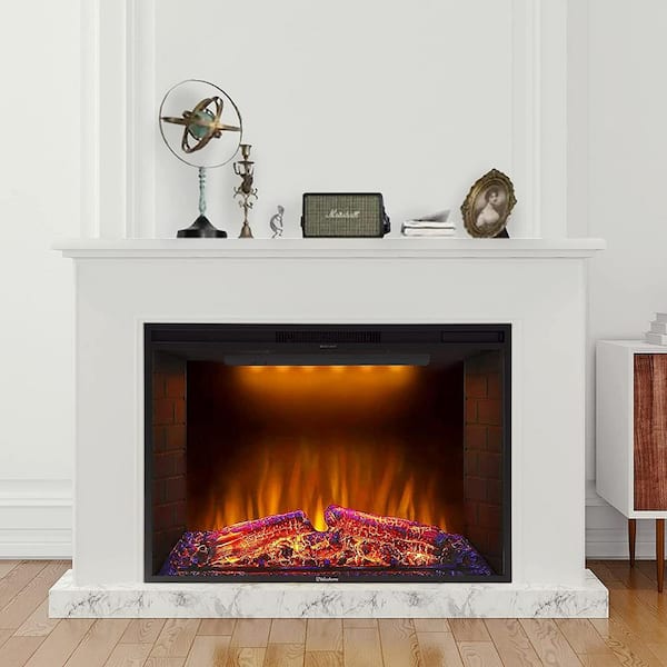 Valuxhome 36 in. 750/1500-Watt Black Electric Fireplace Insert with Thin Trim, Adjustable Flame, 3-Color Top Light