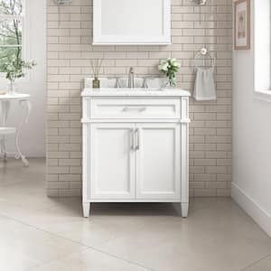 Caville 30 in. W x 22 in. D x 34 in. H Single Sink Bath Vanity in White with Carrara Marble Top