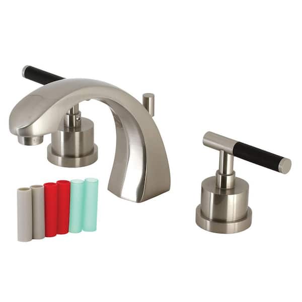 Kingston Brass Kaiser 8 in. Widespread 2-Handle Bathroom Faucets with Brass Pop-Up in Brushed Nickel
