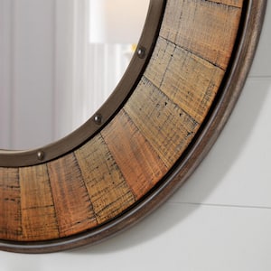 Medium Round Farmhouse Accent Mirror with Wood Finish (31 in. Diameter)