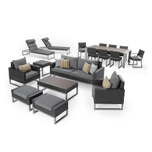 Milo Espresso Estate 18-Piece Wicker Conversation Set with Charcoal Gray Cushions