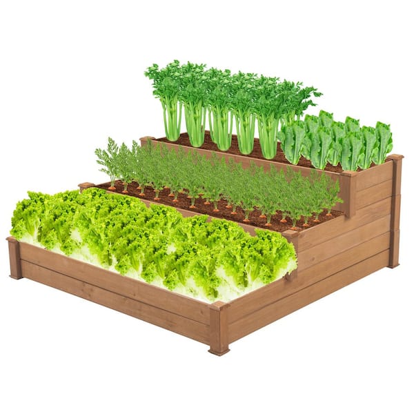 Tunearary Elevated Flower Box 48.6 in. L x 48.6 in. W x 21 in. H Large Capacity Brown Fir Wood Raised Garden Bed