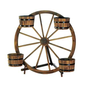 33.75 in. x 28 in. x 31 in. Wood Wagon Wheel Barrel Planter Display