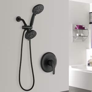 5-Spray Patterns with 1.8 GPM 5 in. Wall Mount High Pressure Round Dual Shower Heads in Matte Black (Valve Included)