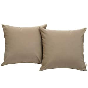 Convene Patio Square Outdoor Throw Pillow Set in Mocha (2-Piece)