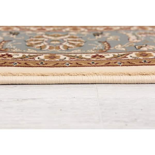 2 ft. x 14 ft. Dark Gray, Tan, Blue Oriental Washable Area Rug