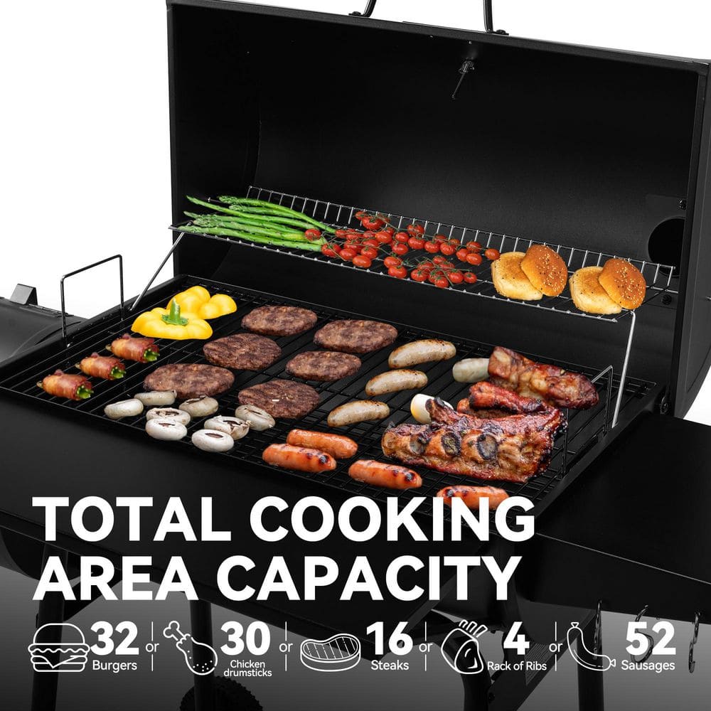 Royal Gourmet Black 48" Charcoal Grill with Offset Smoker