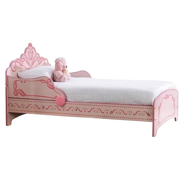 Pink Wood Frame Twin Platform Bed with Head Board