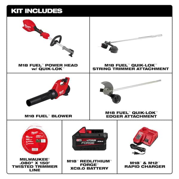 M18 FUEL 18V 16 in. Brushless Cordless QUIK-LOK String Trimmer/Blower 8.0 Ah Combo Kit w/ Edger and .080 Trimmer Line