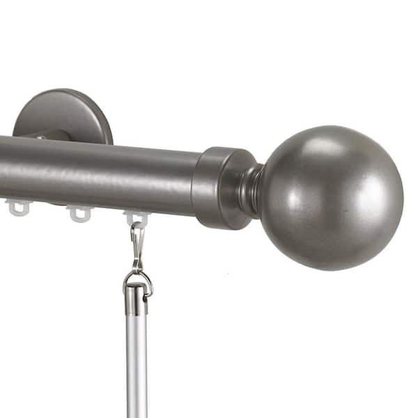 Art Decor Tekno 25 Non-Telescoping 60 in. Traverse Rod in Antique Silver with Ball 28 Finial