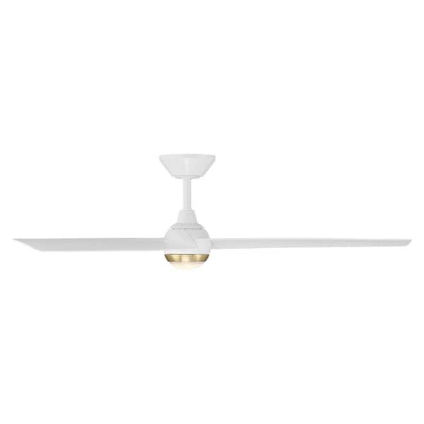 Pisce 54 in. Smart Indoor/Outdoor Soft Brass/Matte White Standard Ceiling Fan Selectable CCT Integrated LED Plus Remote