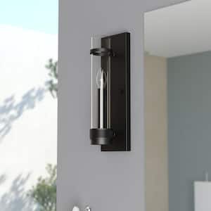 Bari 1-Light Matte Black Contemporary Wall Sconce with Clear Cylinder Glass