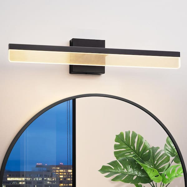 24 in. 1-Light Black Vanity Light with Acrylic Lampshade