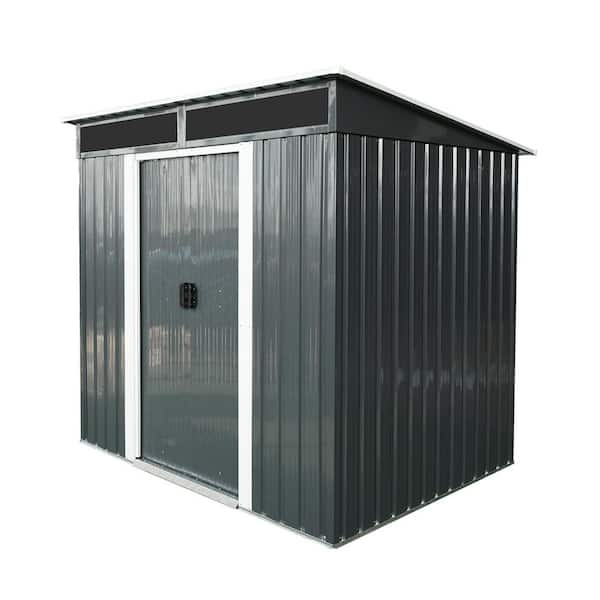 6 ft. x 5 ft. Dark Gray Metal Outdoor Storage Shed with Transparent plate and Lockable Sliding Doors (30 sq. ft.)