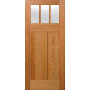 36 in. x 80 in. 2-Panel Universal 3-Lite TDL Satin Glass Unfinished Fir Wood Front Door Slab with Square Sticking