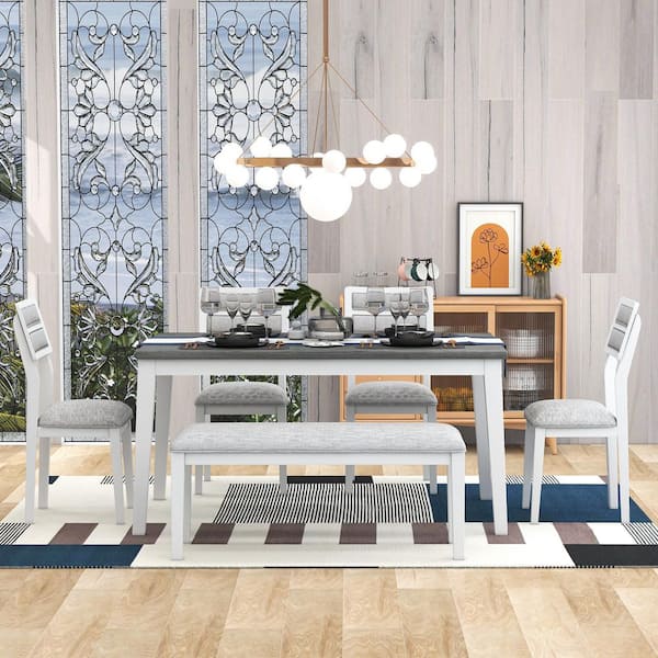 6 Piece Classic Gray Rectangle Wood Top Dining Set with 4 Dining