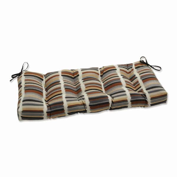 Pillow Perfect Striped Rectangular Outdoor Bench Cushion in Black