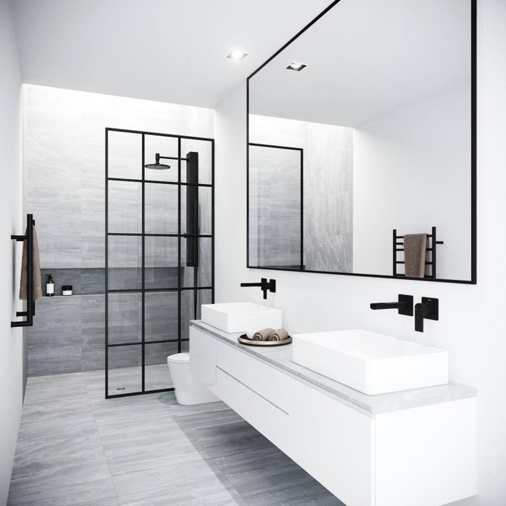 Mosaic 34" Matte Black Framed Shower Screen with Fluted Glass